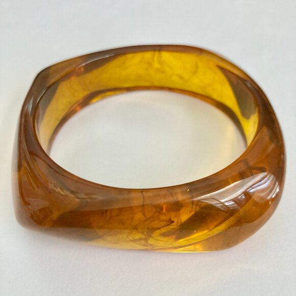 Vintage Lucite Acrylic Faux Honey Amber Tortoise Shell Bracelet Bangle Retro 8" - Picture 5 of 16